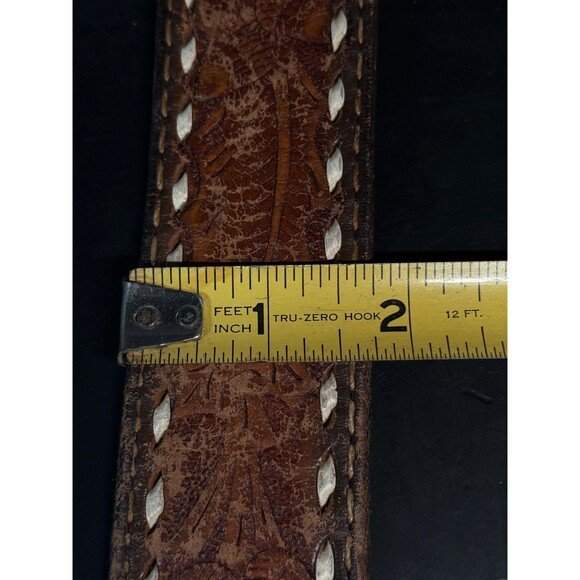 Vintage Tooled Leather Bradley Engraved Belt Rustic Western Design Size 30 main image 11